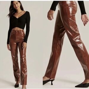 Abercrombie & Fitch The 90s Straight High Rise Faux Leather Pants Women 29 Brown